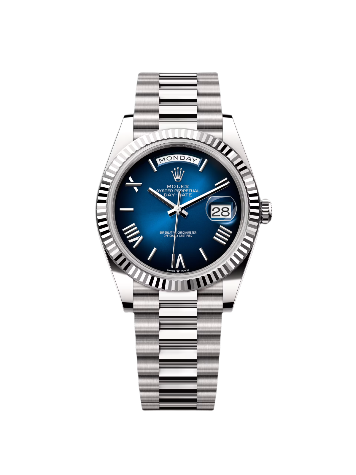 Rolex Day-Date "President" 40mm White Gold Blue Roman Ombre Dial - 228239