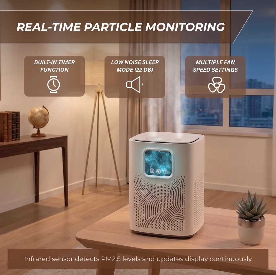 Large Room Air Purifier 2400 ft² HEPA PM2.5 Dual-Cycle Filter System