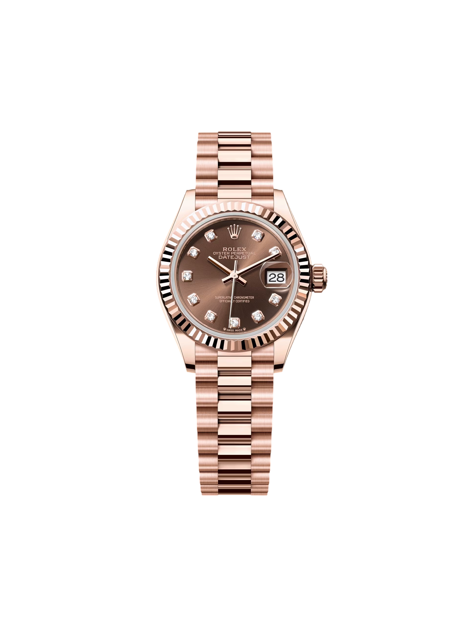 Rolex Lady-Datejust 28mm 279175 Chocolate Diamond-Set Dial President Everose Gold