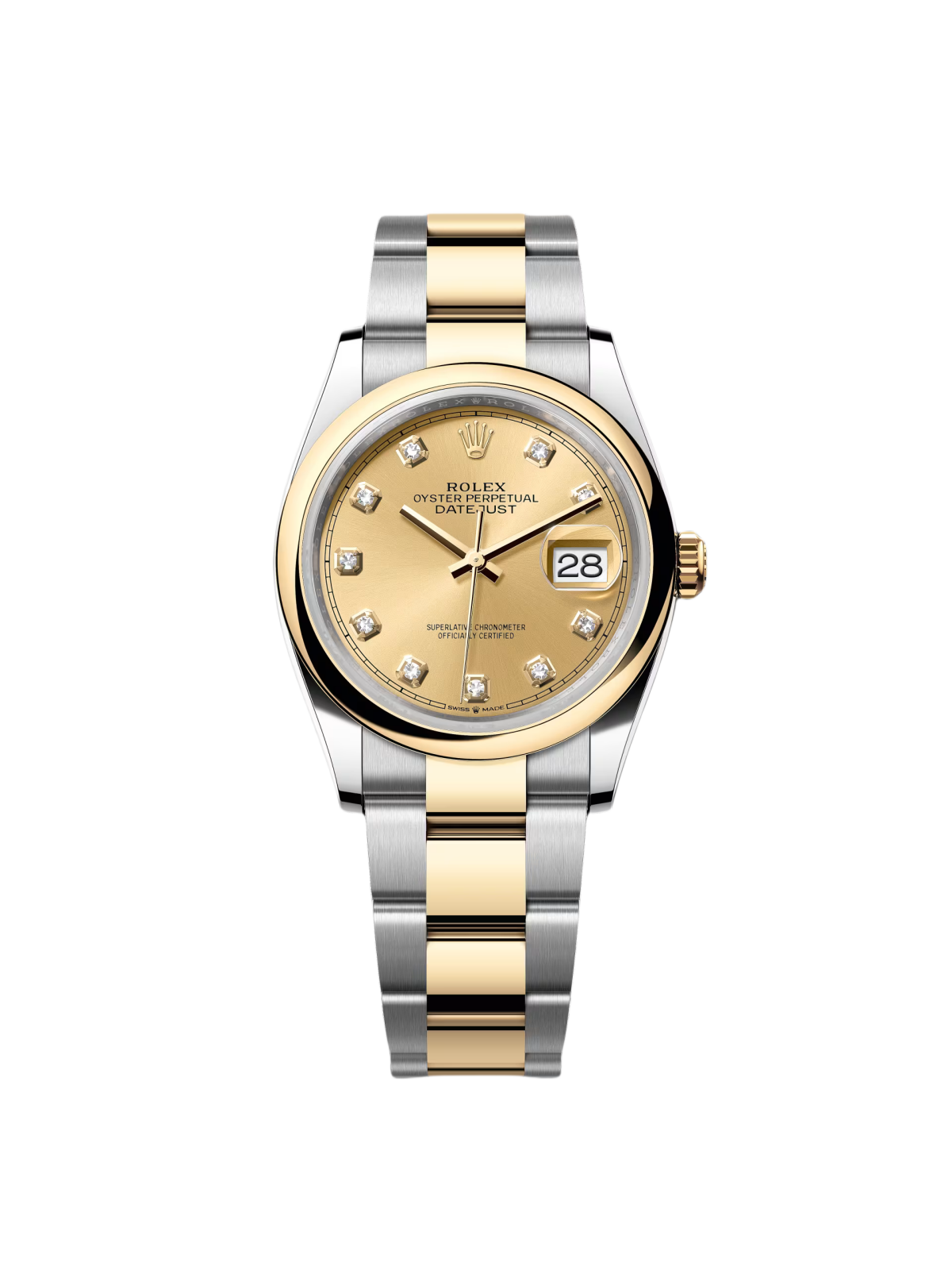 Rolex Datejust 36mm 126203 Champagne Set with Diamonds Dial Domed Bezel Oyster Bracelet