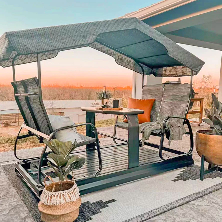 Glider Double Chairs With Table - Double bench and table swinging gazebo set Glider Double Chairs With Table - Double bench and table swinging gazebo set