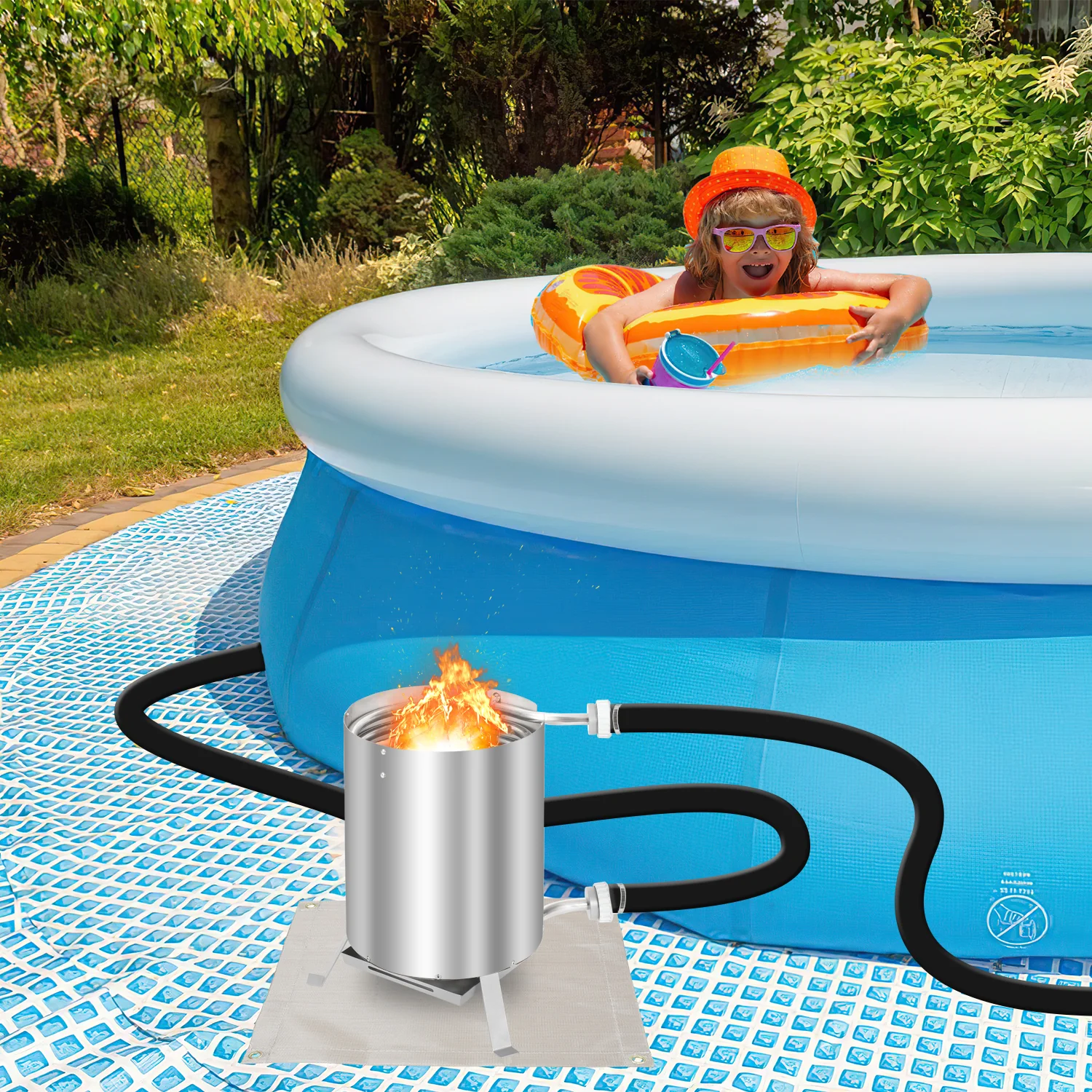 Sonnewelt Poolheizung Feuertonne mit Heizspirale Edelstahl