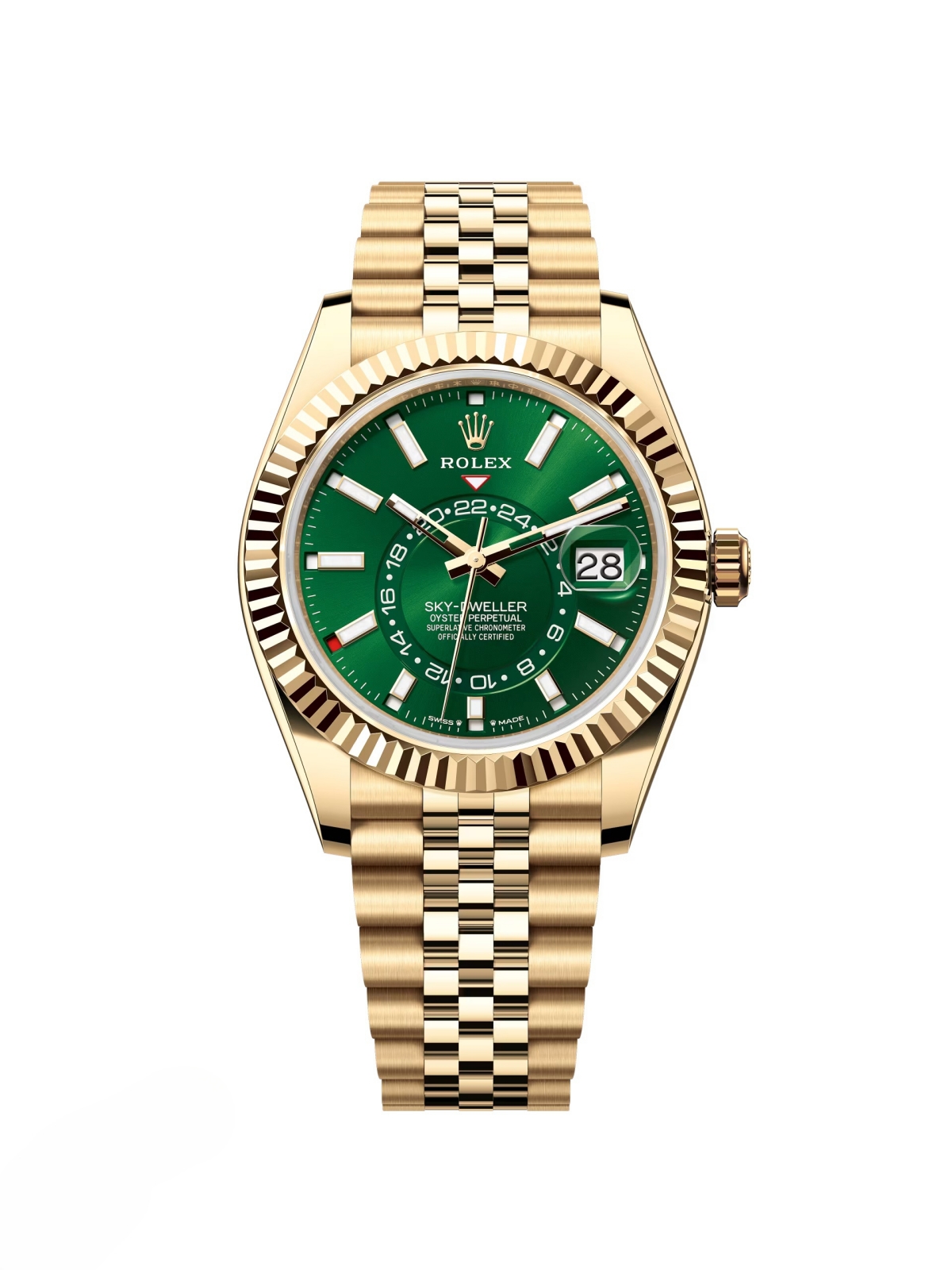 Rolex Sky-Dweller 42mm 336938-0007/0008 Yellow Gold Bright Green Dial Jubilee