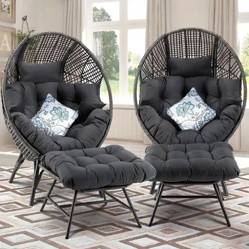 FINCATI Indoor Eggs Chair, 440 lbs Egg Chair Outdoor, Oversized Egg Chair with Ottoman, Luxury Cozy Egg Chair with Foot Rest