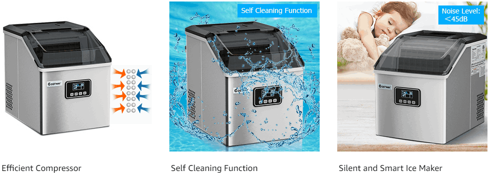 48LBS/24H Stainless Steel Countertop Ice Maker Machine with Self-Clean Function LCD Display Ice Scoop Basket