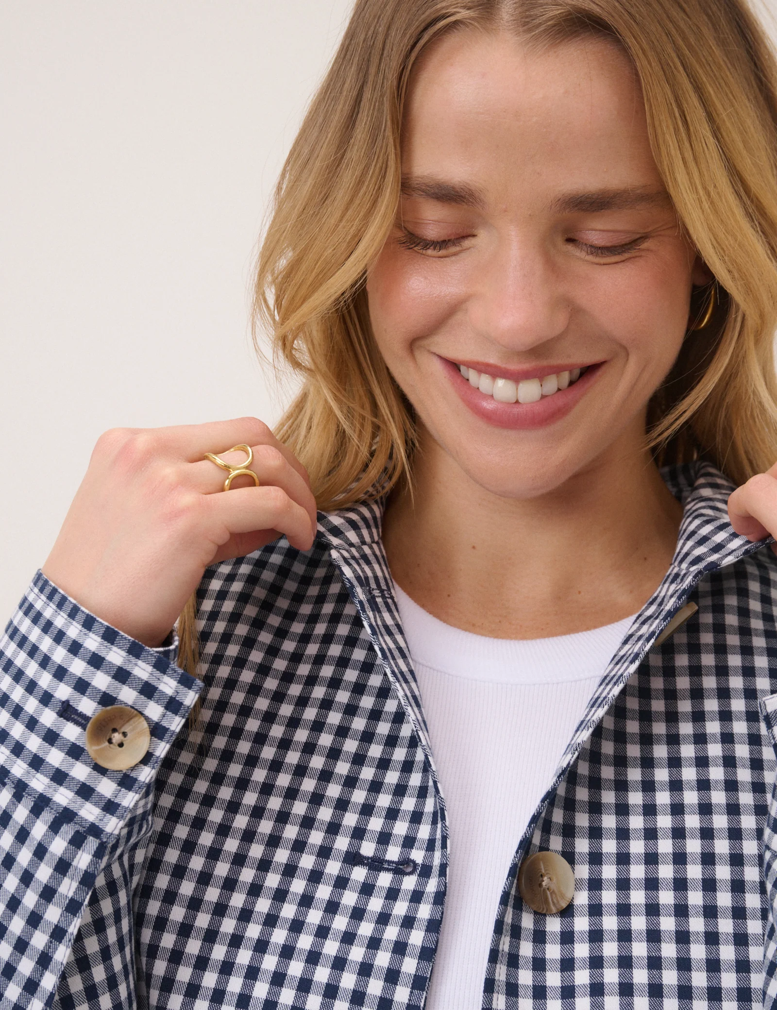 Navy Gingham Front Pocket Jacket