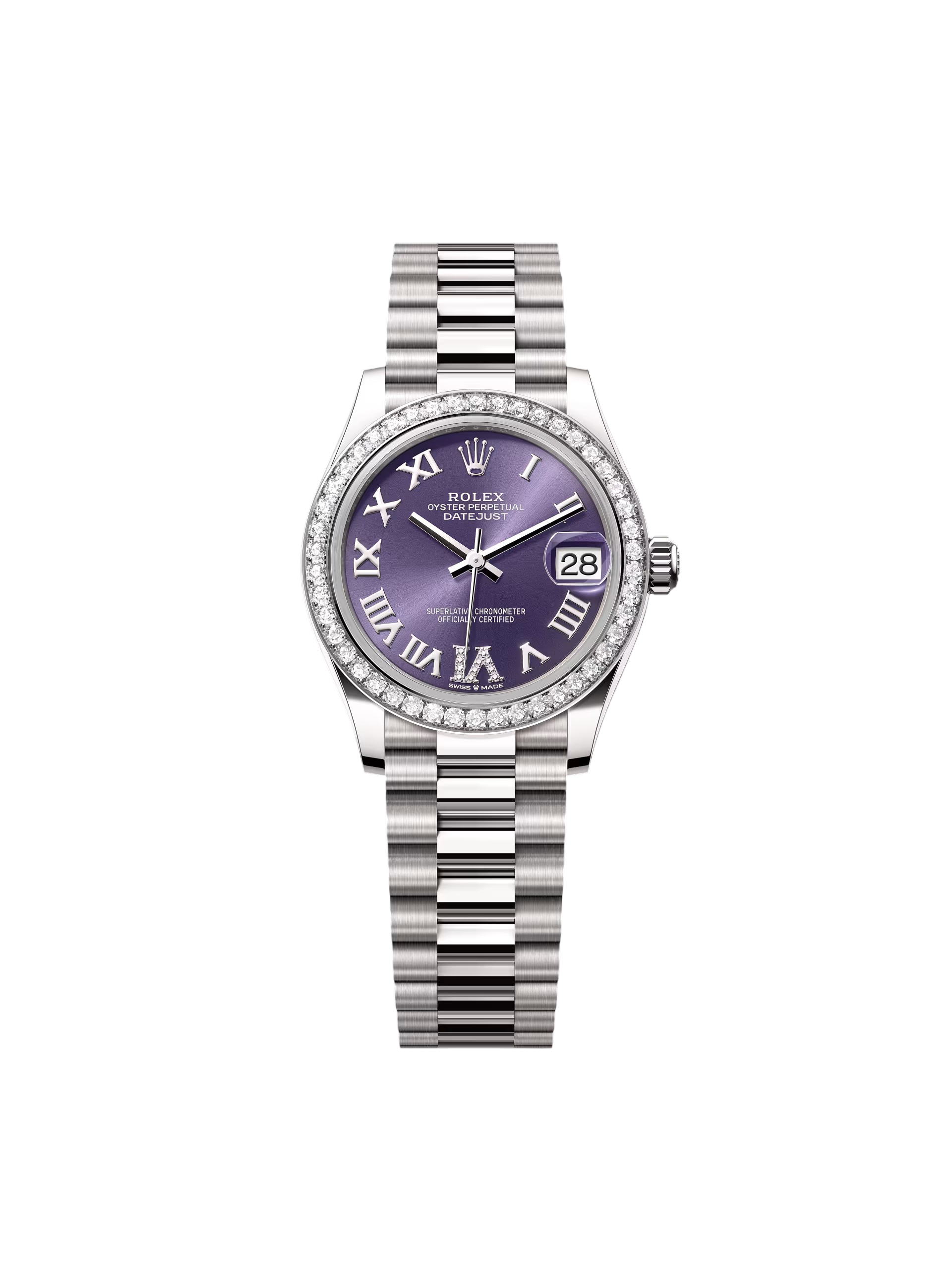 Rolex Datejust m278289RBR-0019 Aubergine Dial White Gold President Watch