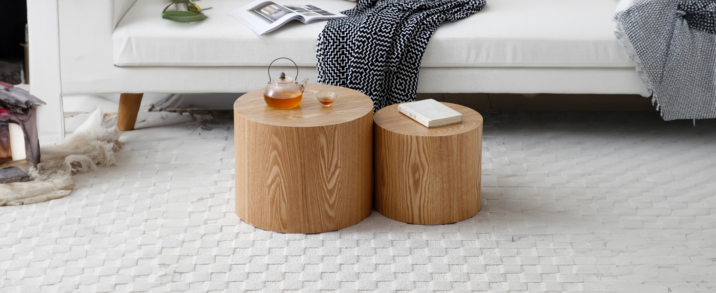 Wood Nesting Coffee Table Set of 2