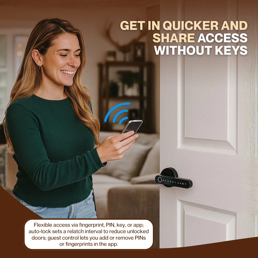 Biometric Smart Door Lock, Fingerprint PIN Key App Access, Auto-Lock
