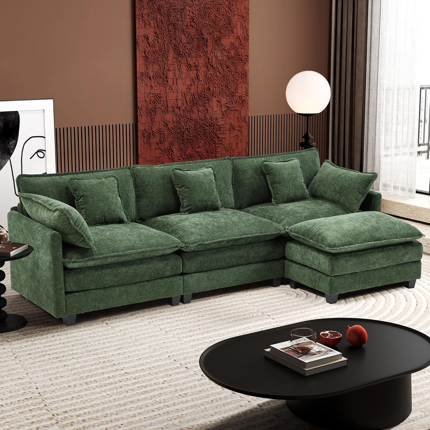 111.4 Inch L-Shaped Modern Sofa Modular Cloud Sofa Ottoman 4-Seater Chenille Deep Seat Sofa