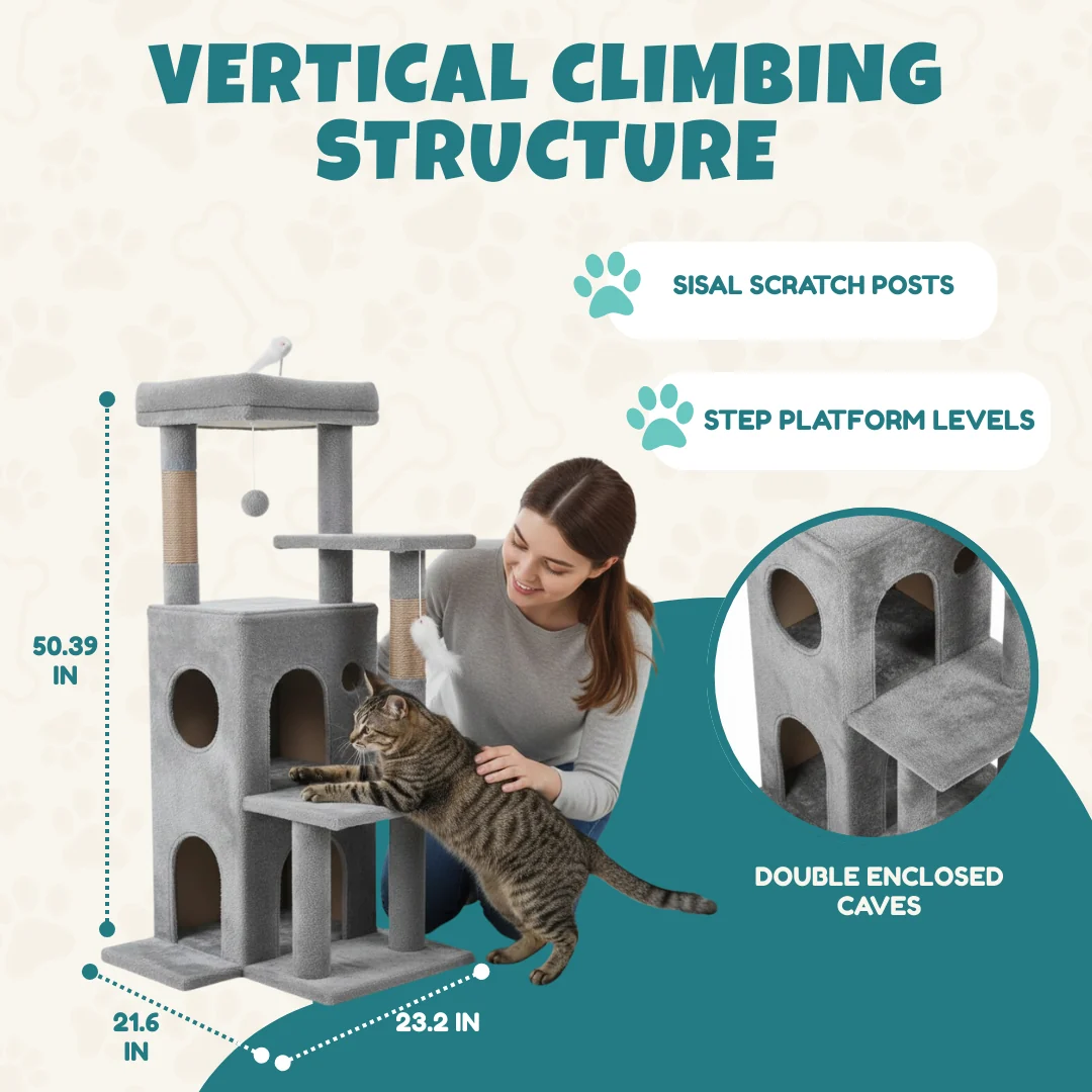 Cat Tree Tower for with Steps, Scratching Posts and Caves Cat Tree Tower for with Steps, Scratching Posts and Caves
