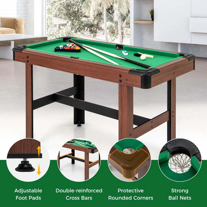 Eletriclife 48 Inch Pool Wooden Game Table with Full Set of Balls