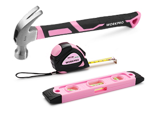 hammer, tape measure, torpedo level