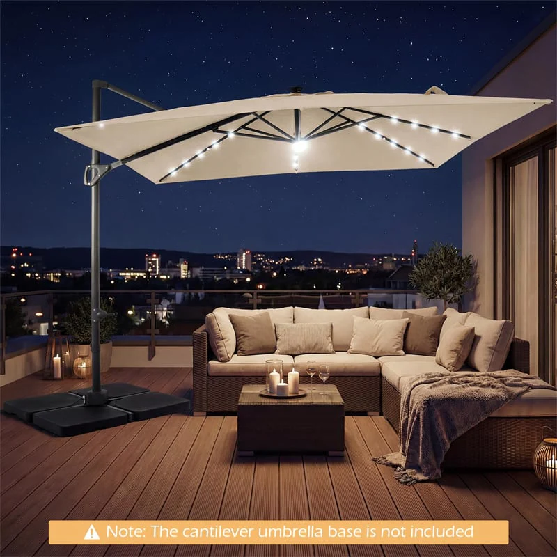Eletriclife 10FT Square Offset Cantilever Patio Umbrella with 32 Solar LED Lights & 360° Rotation for Poolside, Yard