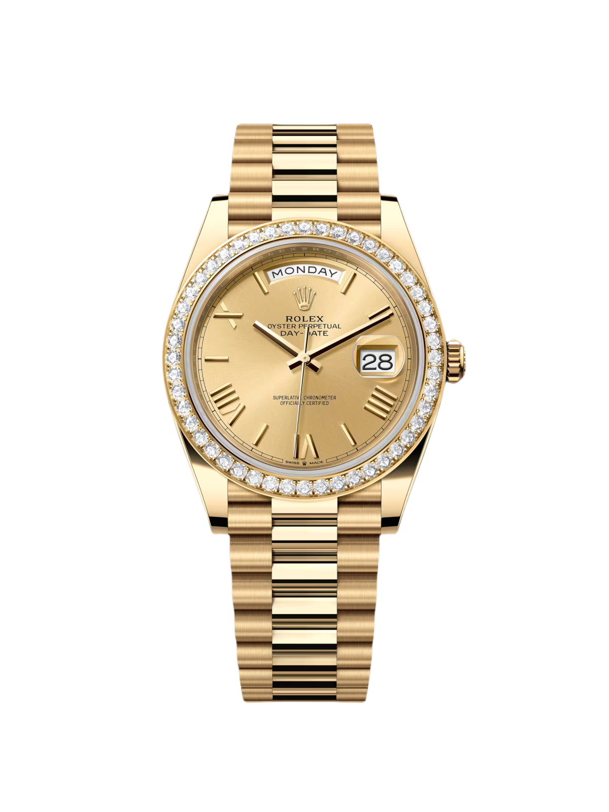 Rolex Day-Date 40mm Champagne Dial and Diamond Bezel Yellow Gold President Bracelet 228348RBR-0003