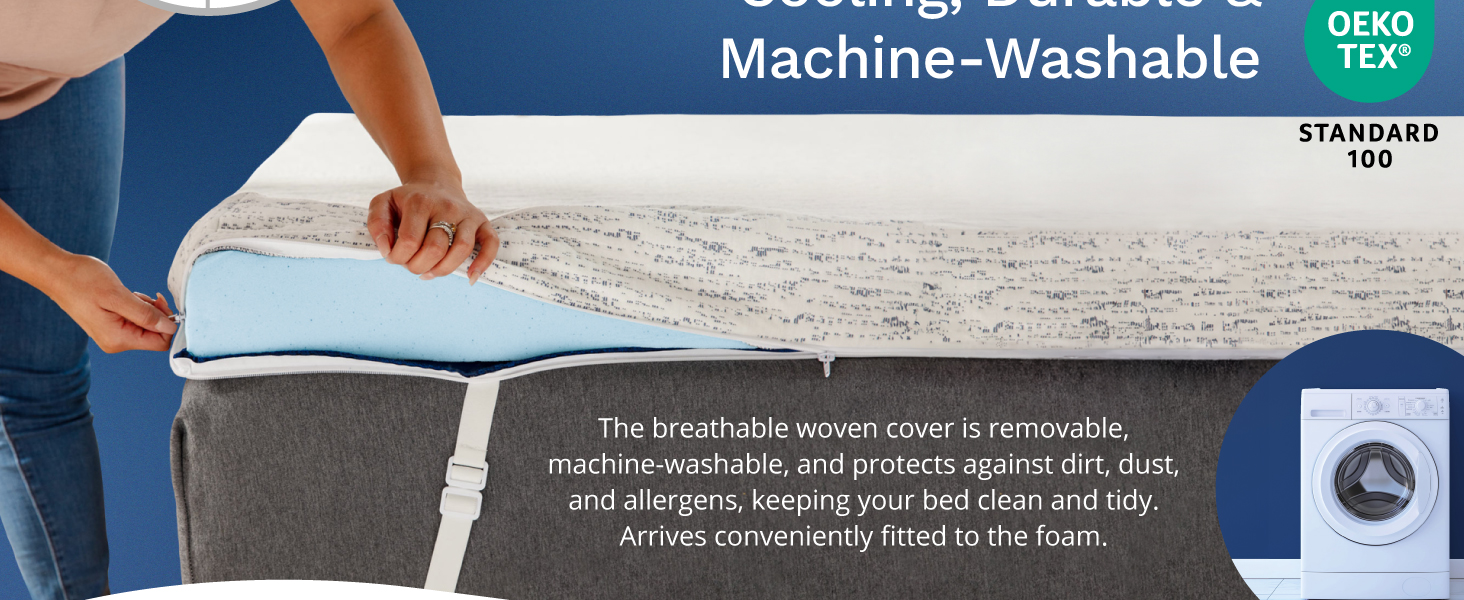 The breathable, removable cover is durable & machine-washable and arrives fitted to the foam.