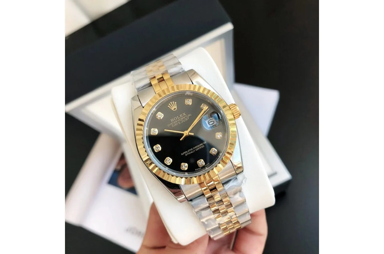 Couple Watches Rolex Datejust 36/28mm RG/SS Jub Black/Dia