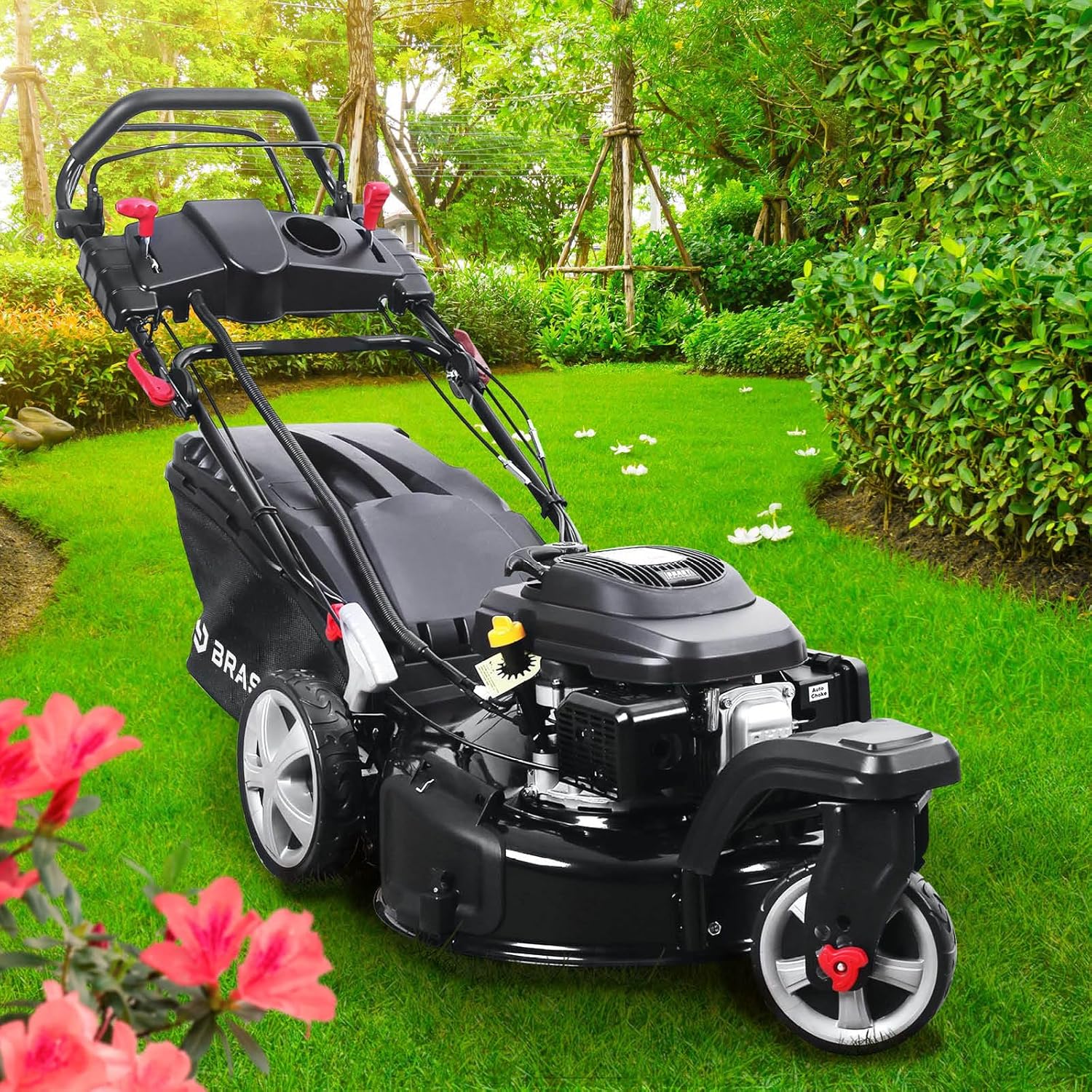 BRAST® Benzin Rasenmäher Trike mit Antrieb | 5,2kW(7PS) | 53cm Schnittbreite | viele Modelle | TÜV | 4 Takt OHV Motor | 30-80mm Schnitthöhe | 60L Fangkorb | Stahlgehäuse | Speed