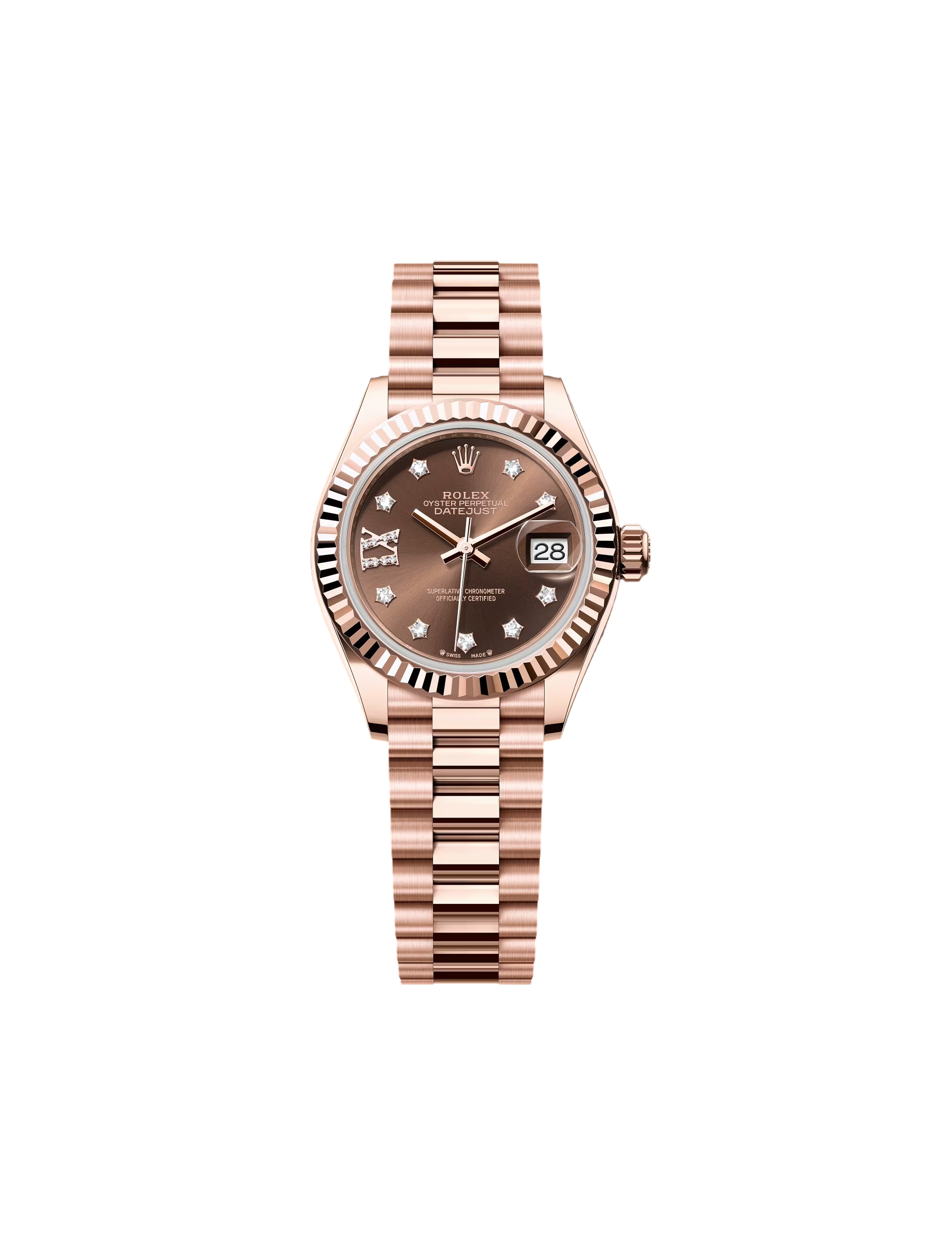 Rolex Lady-Datejust 28mm 279175 Chocolate Diamond-Set Dial President Everose Gold