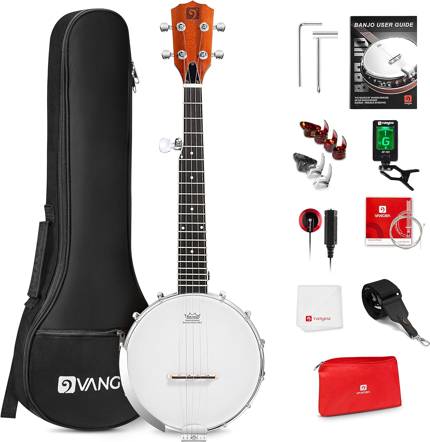String Banjo 26 Inch MINI Travel Banjo Banjo Beginner Kit with Remo Head Open Back & Closed Solid Back with beginner Kit Comfortable Carrying Bag
