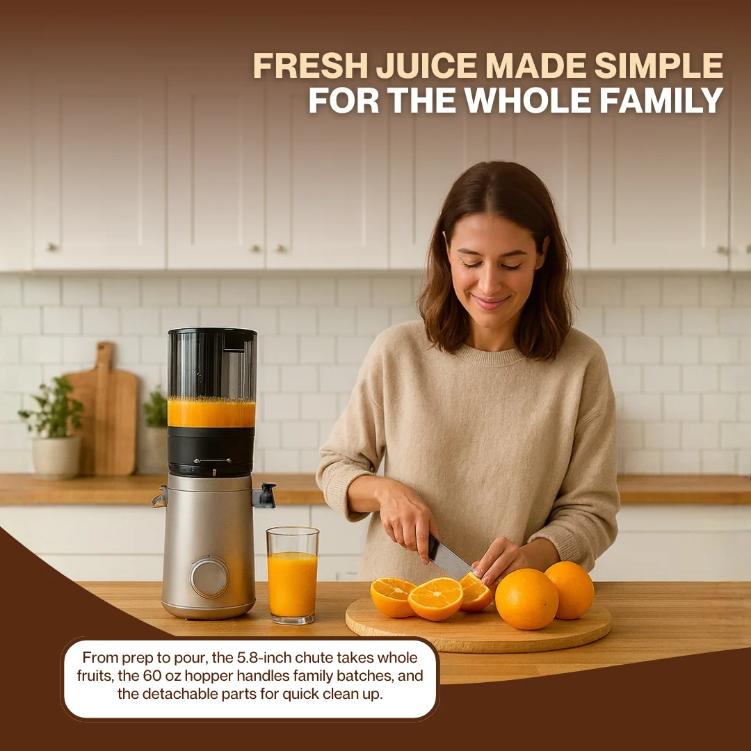 Whole Fruit Cold Press Juicer with 5.8" Feed Chute and 60 oz Hopper Whole Fruit Cold Press Juicer with 5.8" Feed Chute and 60 oz Hopper
