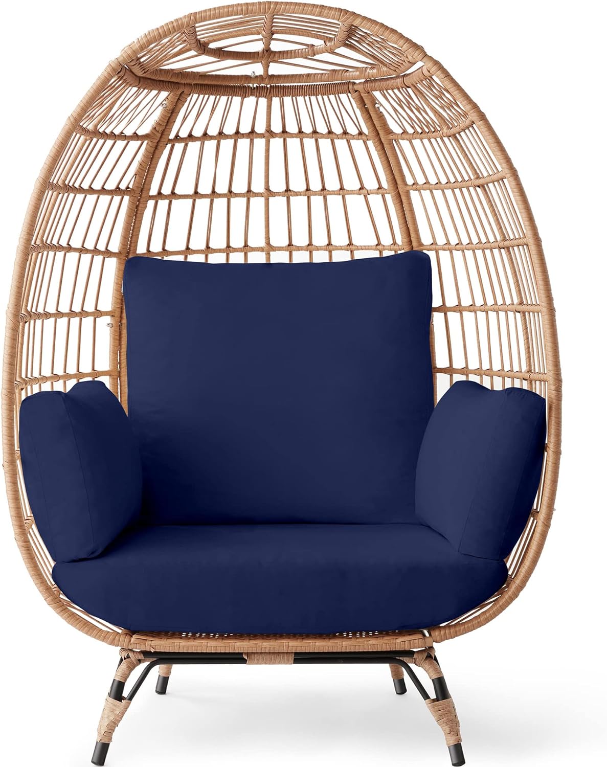 Best Choice Products Wicker Egg Chair Oversized Indoor Outdoor Lounger for Patio Backyard Living Room w/ 4 Cushions Steel Frame 440lb Capacity - Ivory