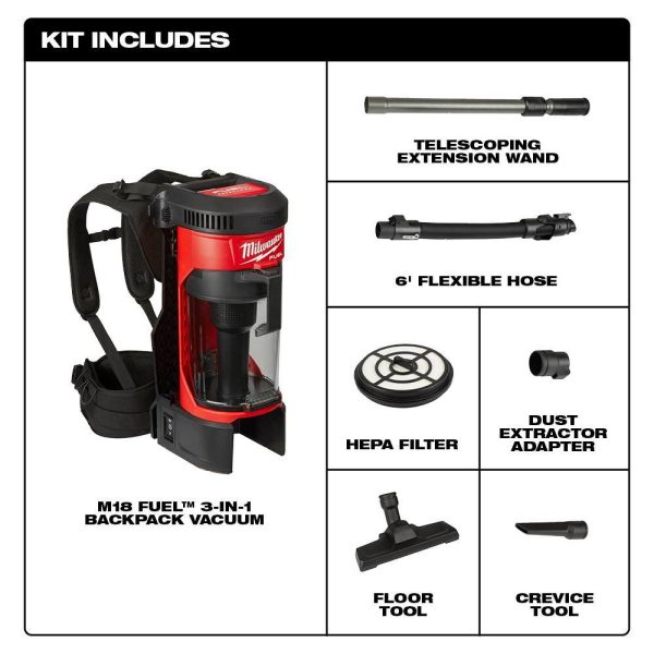 0885-20-48-11-1850 M18 FUEL 1 Gal. 18-Volt Lithium-Ion Brushless Cordless 3-in-1 Backpack Vacuum W/ 5.0Ah Battery