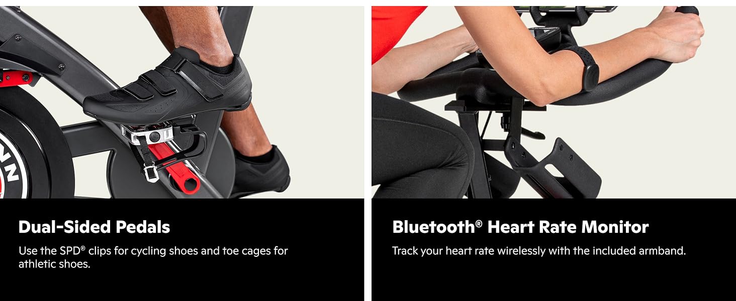 Dual-sided pedals, Bluetooth heart rate monitor