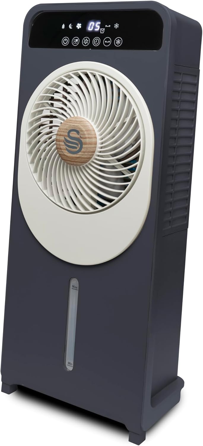 Swan Nordic 2-in-1 Evaporative Air Cooler with 24 Fan Settings, 3 Airflow Modes, Advanced Cooling System and 24 Hour Automatic Timer, 5L, 28W, Slate Grey, SAC16800GRY