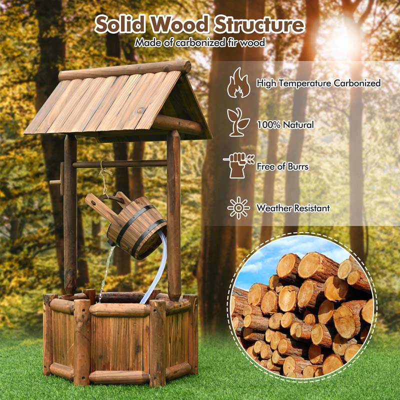 Eletriclife Garden Rustic Wishing Well Wooden Water Fountain with Pump