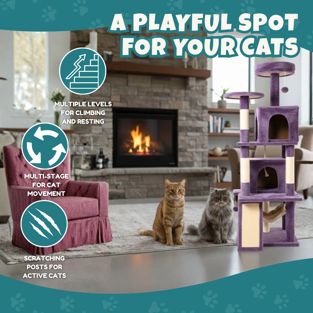 Large Cat Tree Tower with Multi-Stage Condo and Scratching Posts