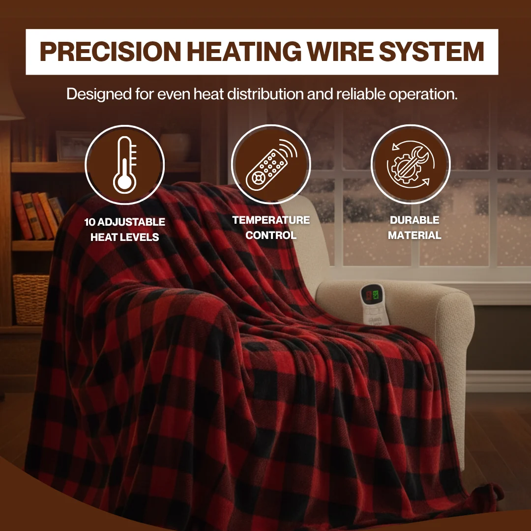 Heated Flannel Throw Blanket 10 Heat Levels 50x60 Checkered Collection