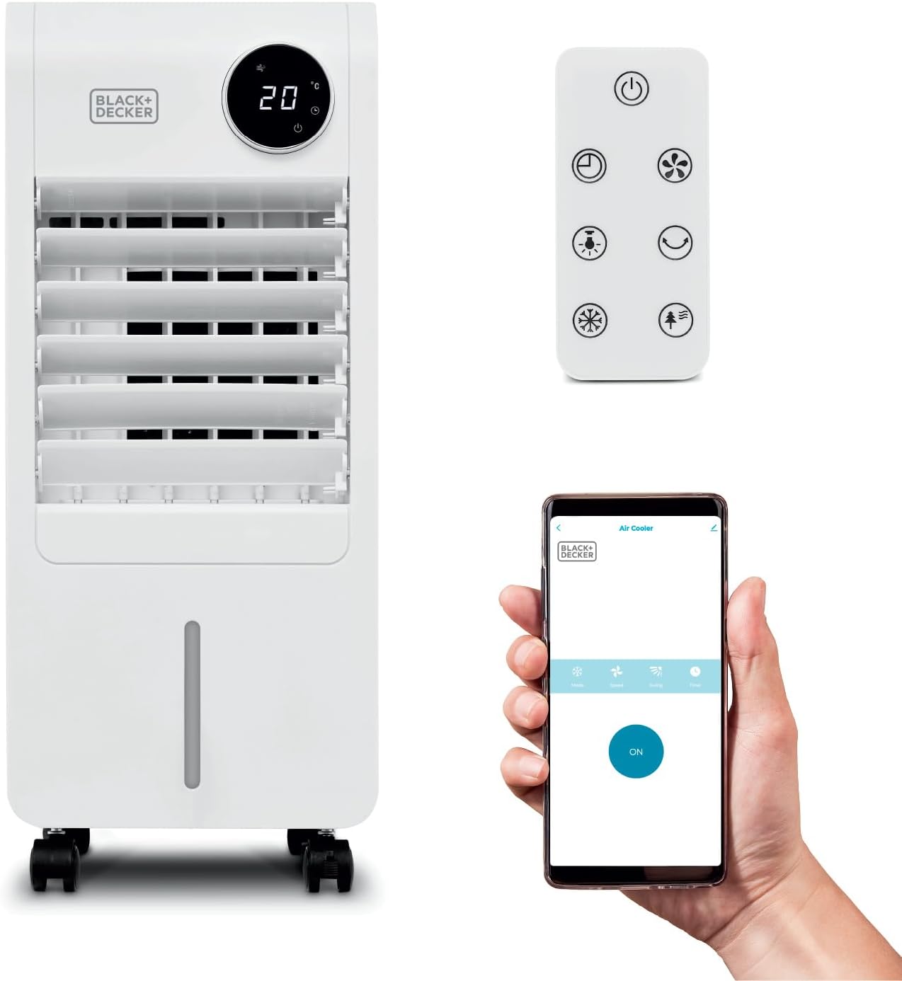 BLACK+DECKER Smart Digital Air Cooler, App & Remote Control, Weekly Programmable Timer, 3 Airflow Modes, Portable with 6L Water Tank, BXAC65014GB