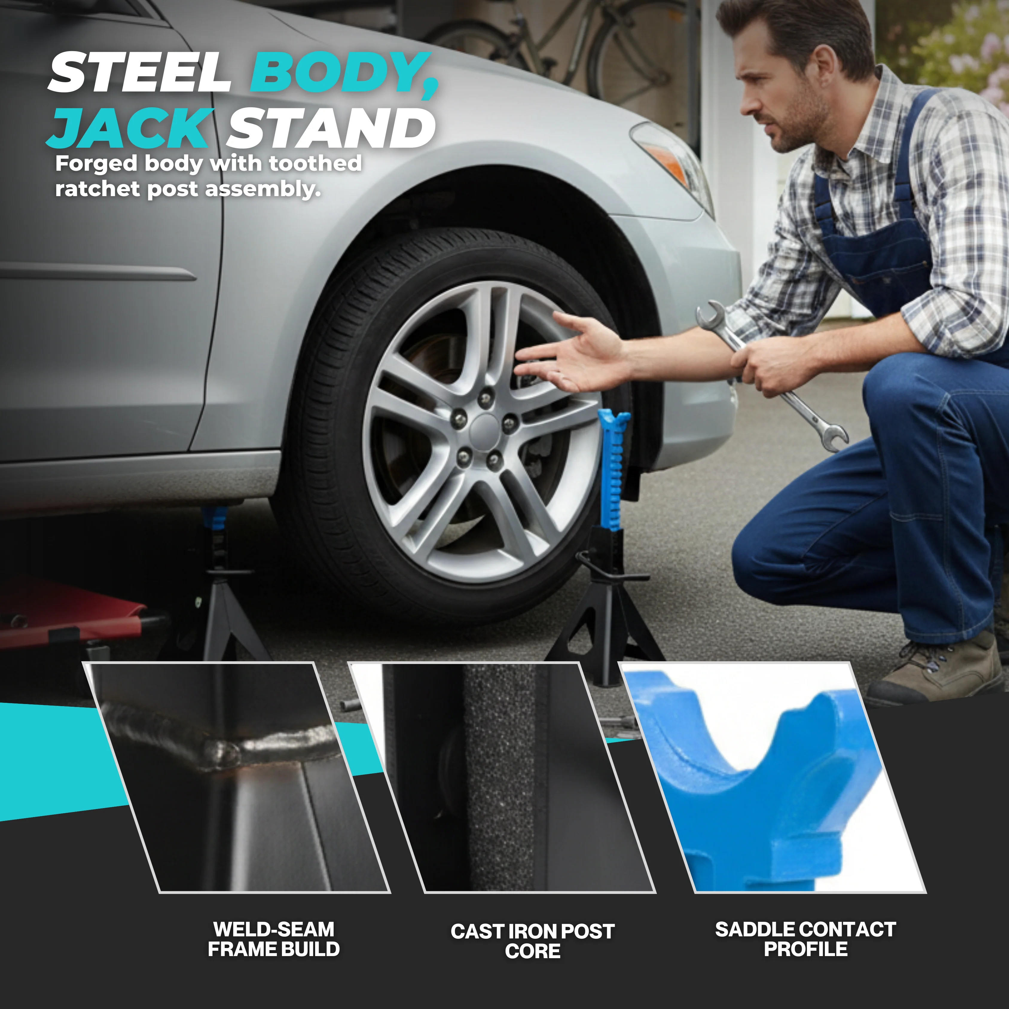 3 Ton Extra Tall Ratcheting Jack Stands, 13.39–21.06 in Pair
