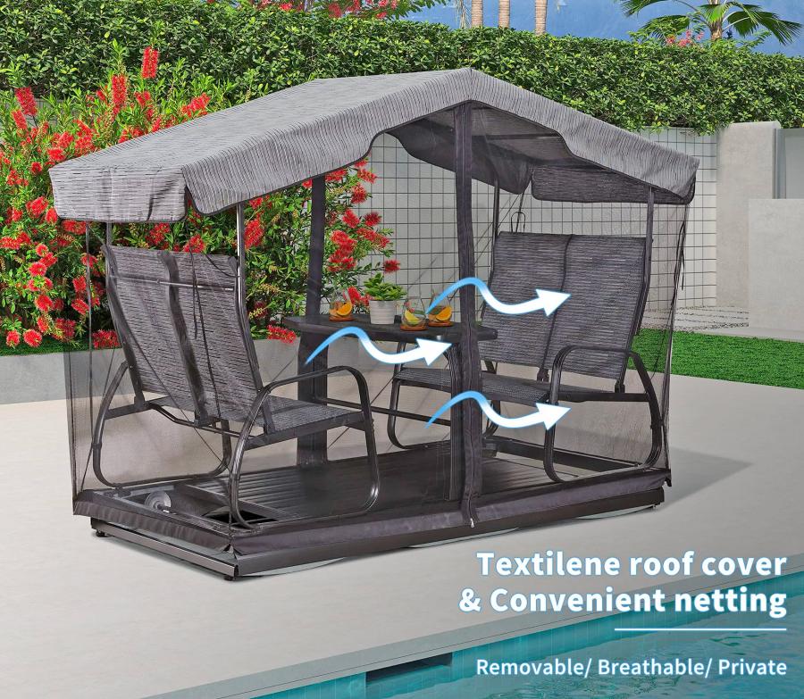 Glider Double Chairs With Table - Double bench and table swinging gazebo set Glider Double Chairs With Table - Double bench and table swinging gazebo set