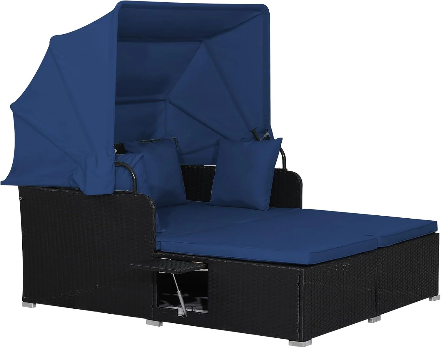 RELAX4LIFE Patio Outdoor Daybed Canopy Wicker Sunbed Cushions Lounge Bed Conversation