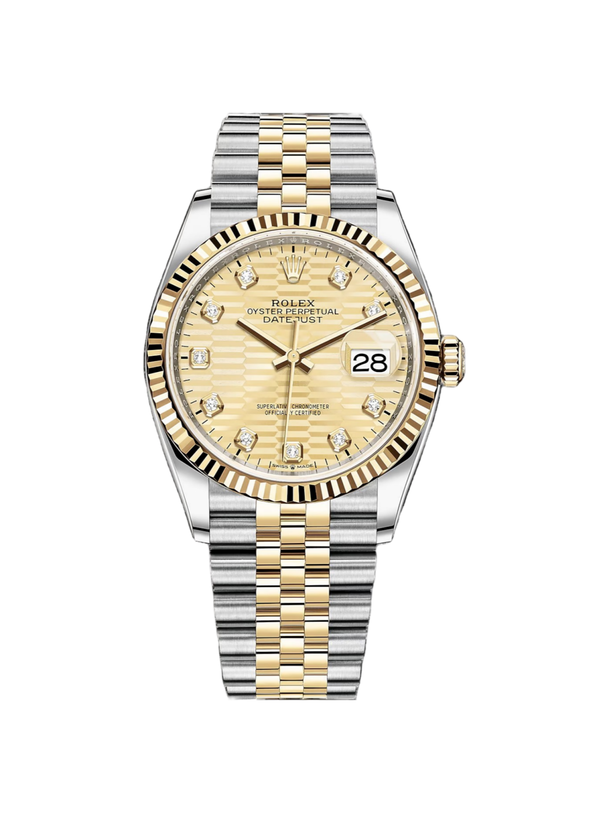 Rolex Datejust 36mm 126233 Champagne Fluted Motif Diamond Dial Jubilee Bracelet