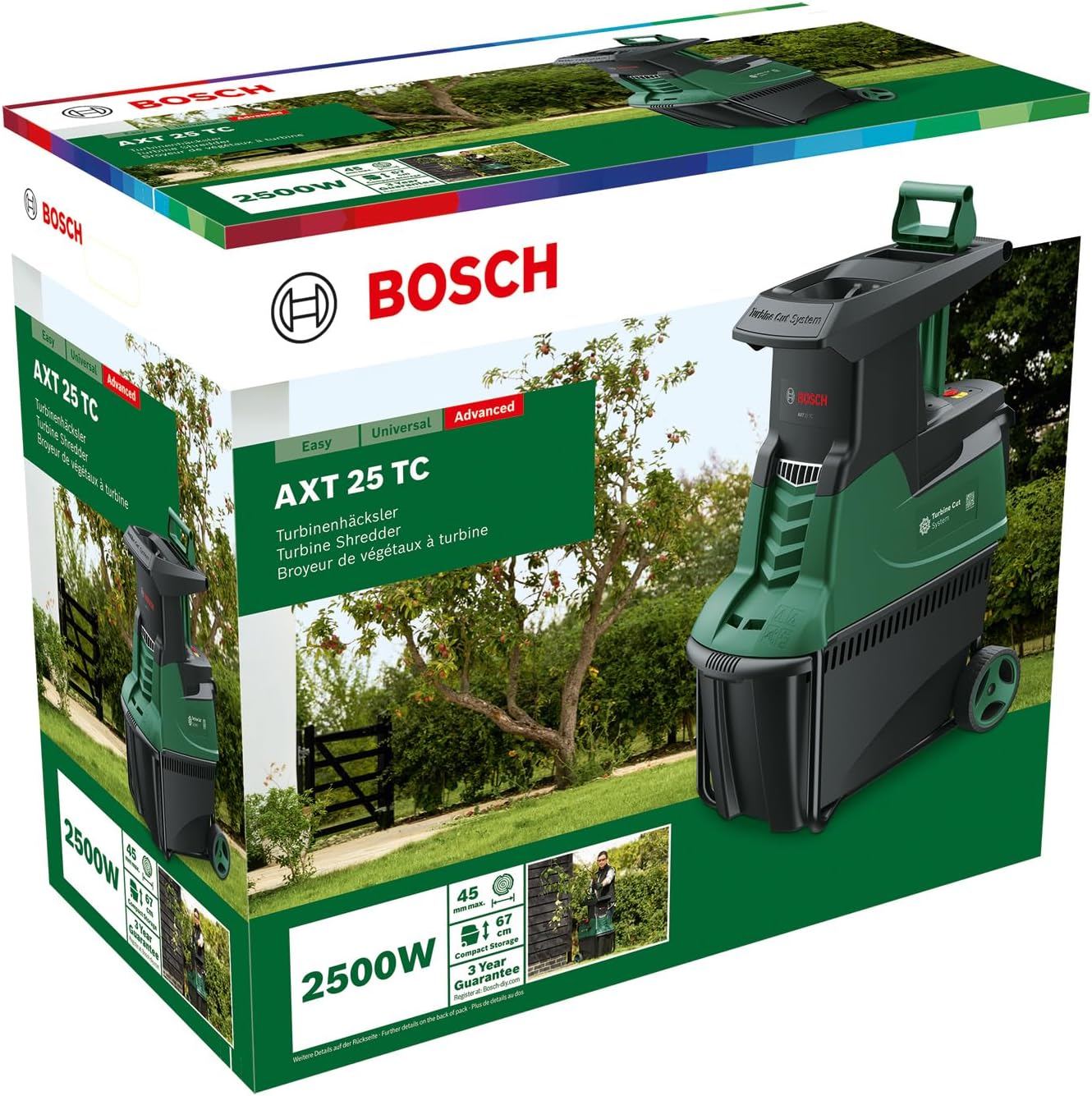 Bosch Turbinenhäcksler AXT 25 TC (2.500 W; geeignet für Holz und harte Gartenabfälle; inklusive Gartenhandschuhe; integrierte Fangbox 53 l; in Karton) –   Edition
