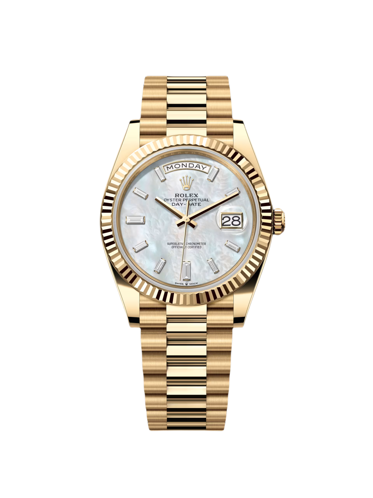 Rolex Day-Date 40mm Yellow Gold President Mother of Pearl Diamond Baguette Dial - 228238