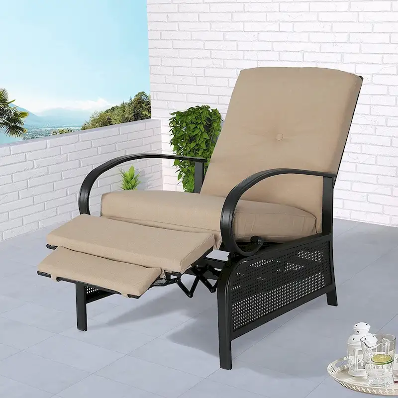 Adjustable Recliner Lounge Chair Patio Lounge Sofa with Cushion - 38 (D) x 26.5 (W) x 38.5 (H) INCH
