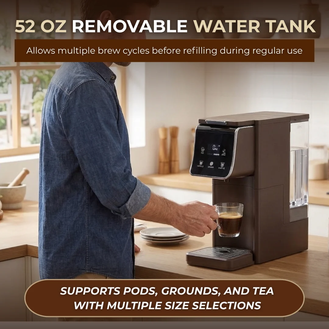 Single Serve Coffee Maker with 52oz Reservoir, K-Cup, Grounds or Tea Single Serve Coffee Maker with 52oz Reservoir, K-Cup, Grounds or Tea