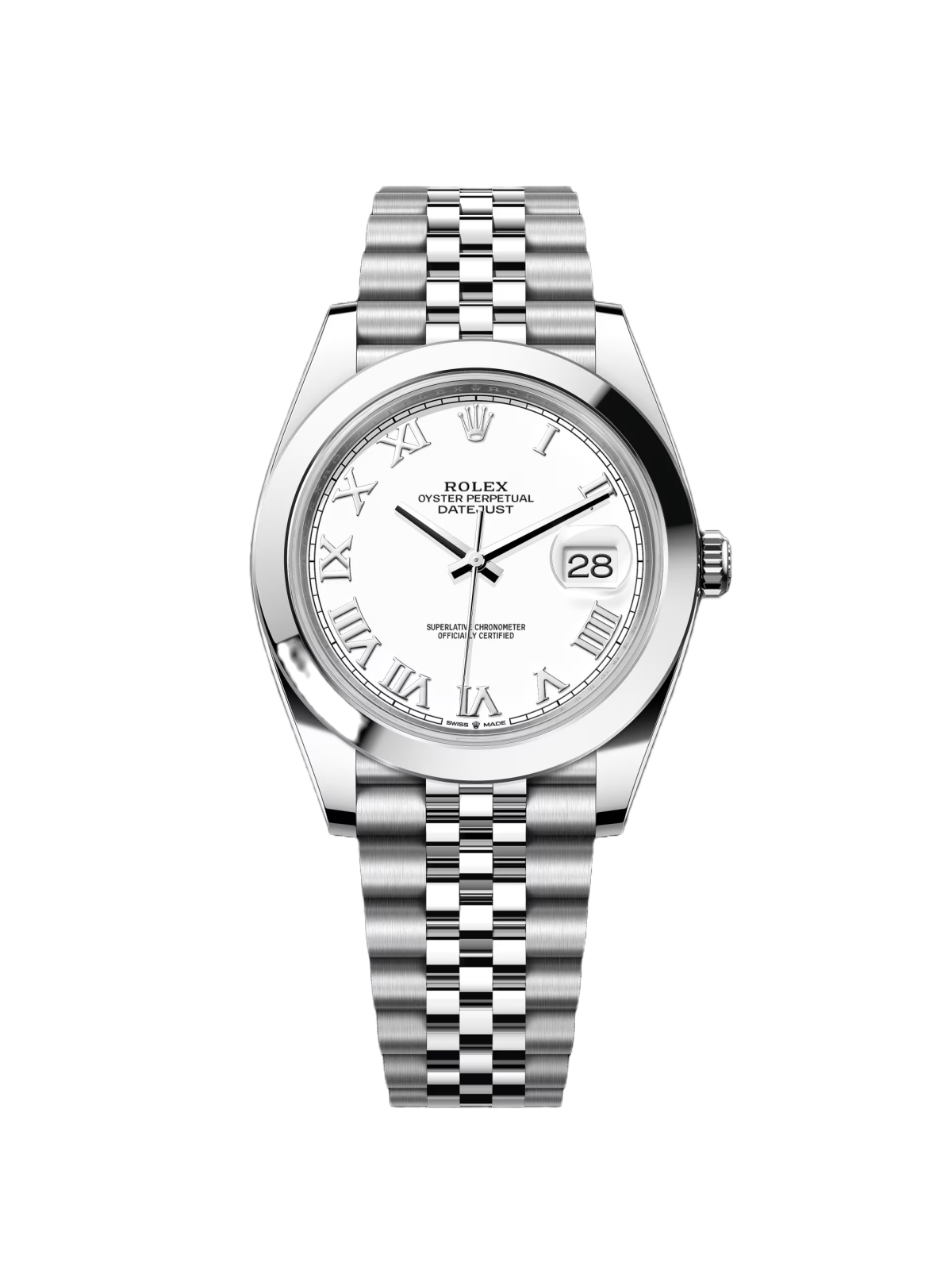Rolex Datejust 41mm Smooth Bezel White Roman Dial Jubilee - 126300