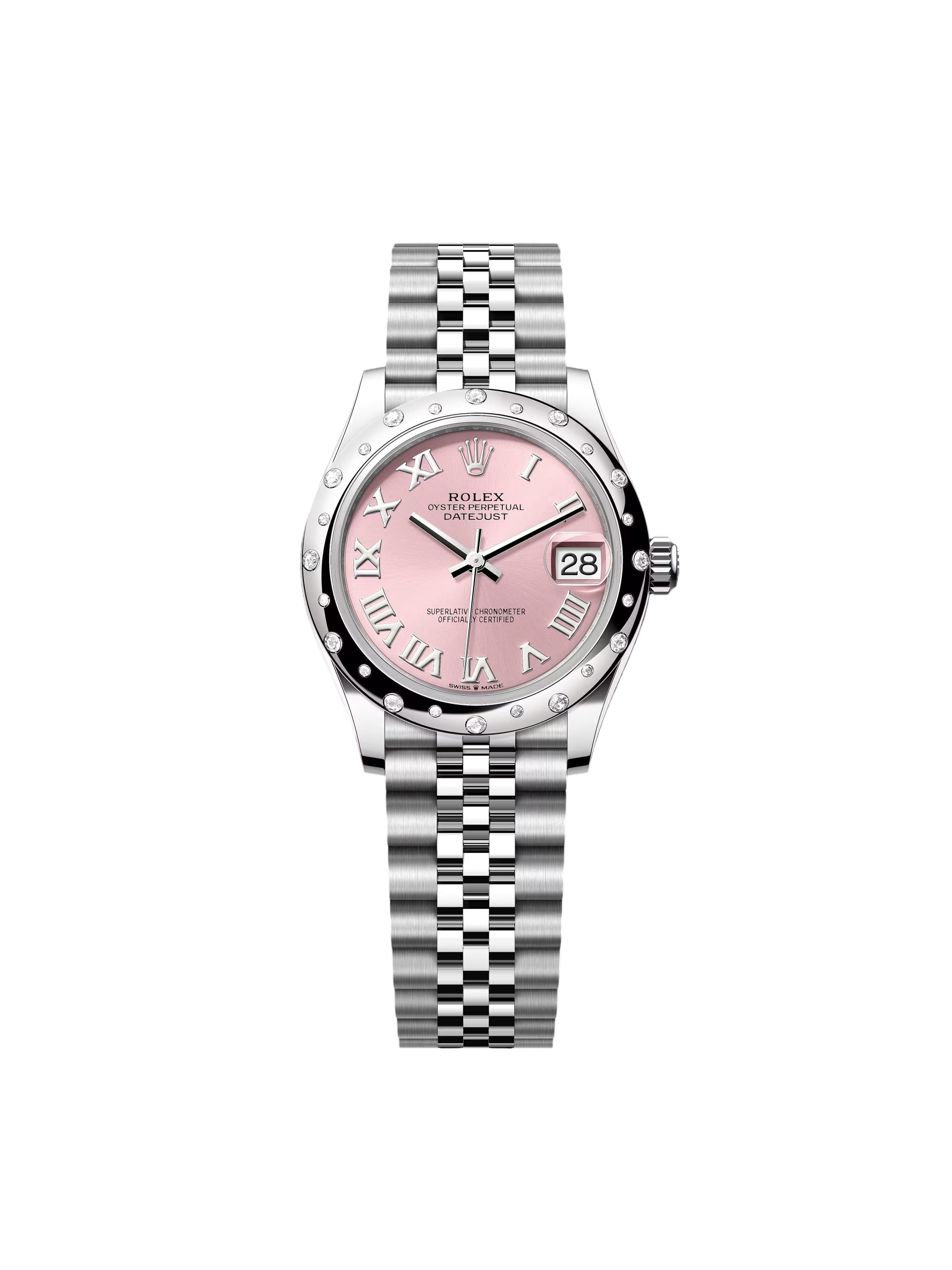 Rolex Datejust m278344-0021/0022 Pink Dial 31mm Domed Diamond Oyster Watch