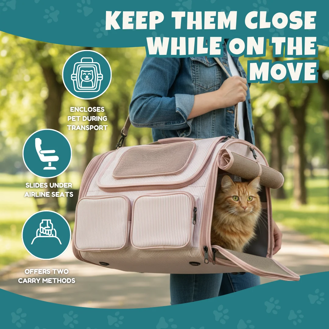 Pet Travel Carrier with Mesh Panels and Pockets for Small Cats & Dogs Pet Travel Carrier with Mesh Panels and Pockets for Small Cats & Dogs