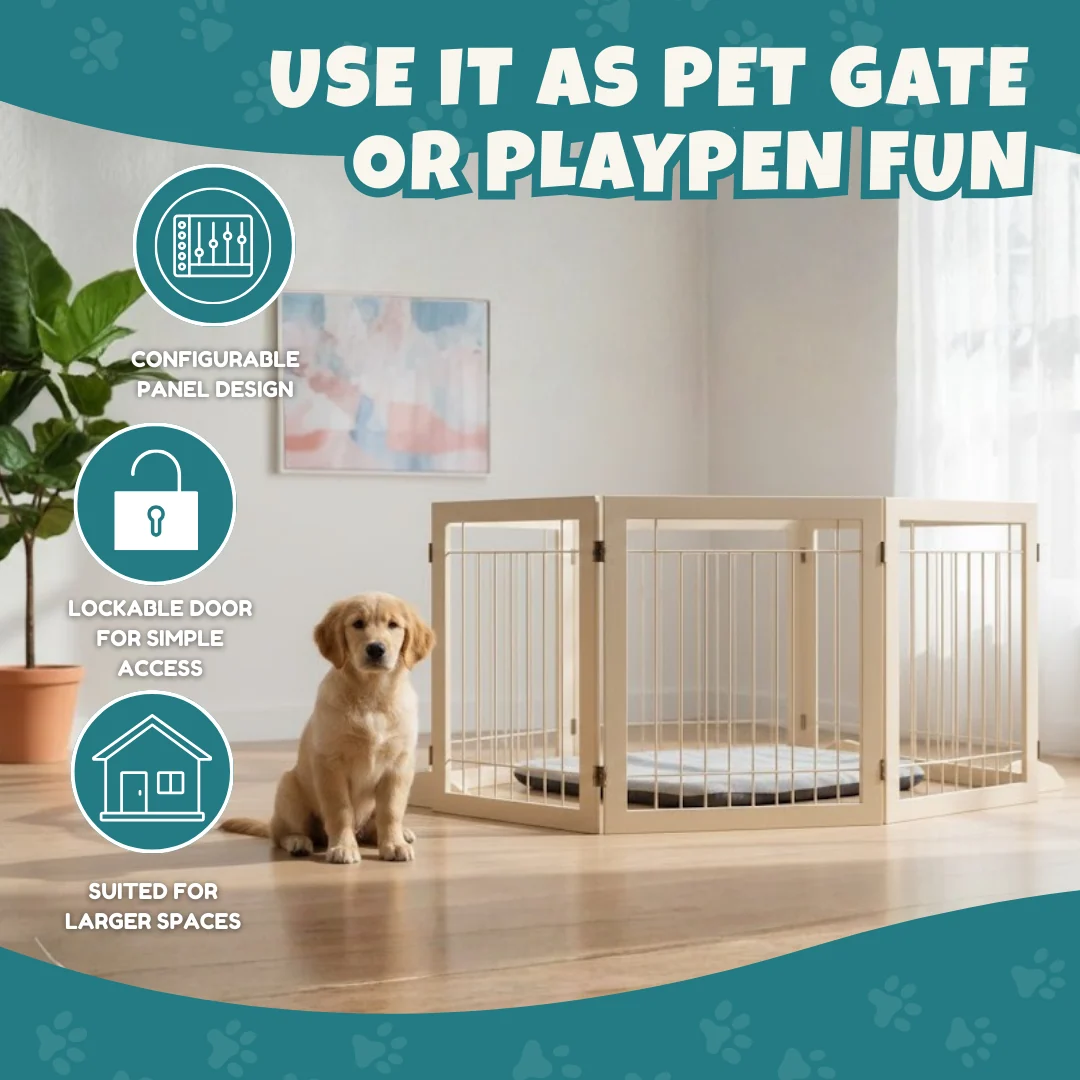 Convertible Multi-Panel Pet Gate & Playpen Enclosure with Door Convertible Multi-Panel Pet Gate & Playpen Enclosure with Door