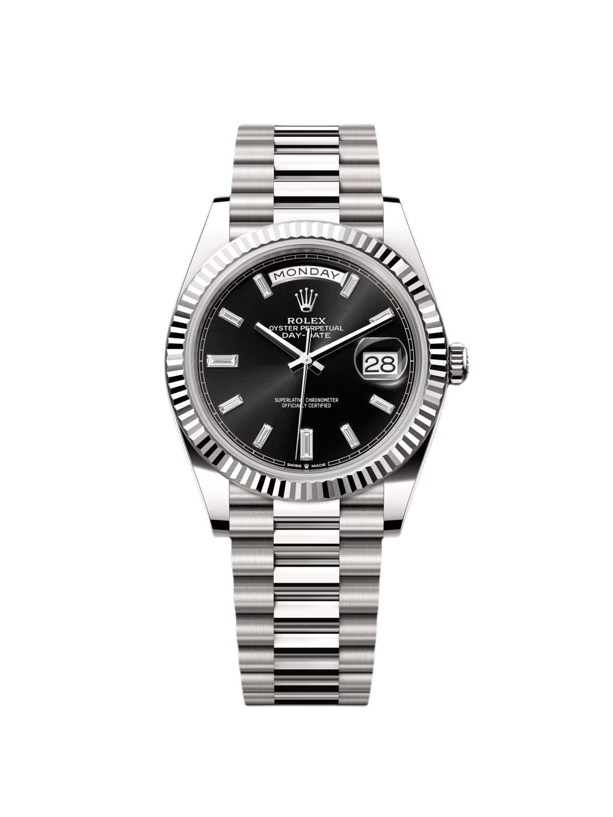 Rolex Day-Date "President" 40mm White Gold Black Diamond Baguette Dial - 228239