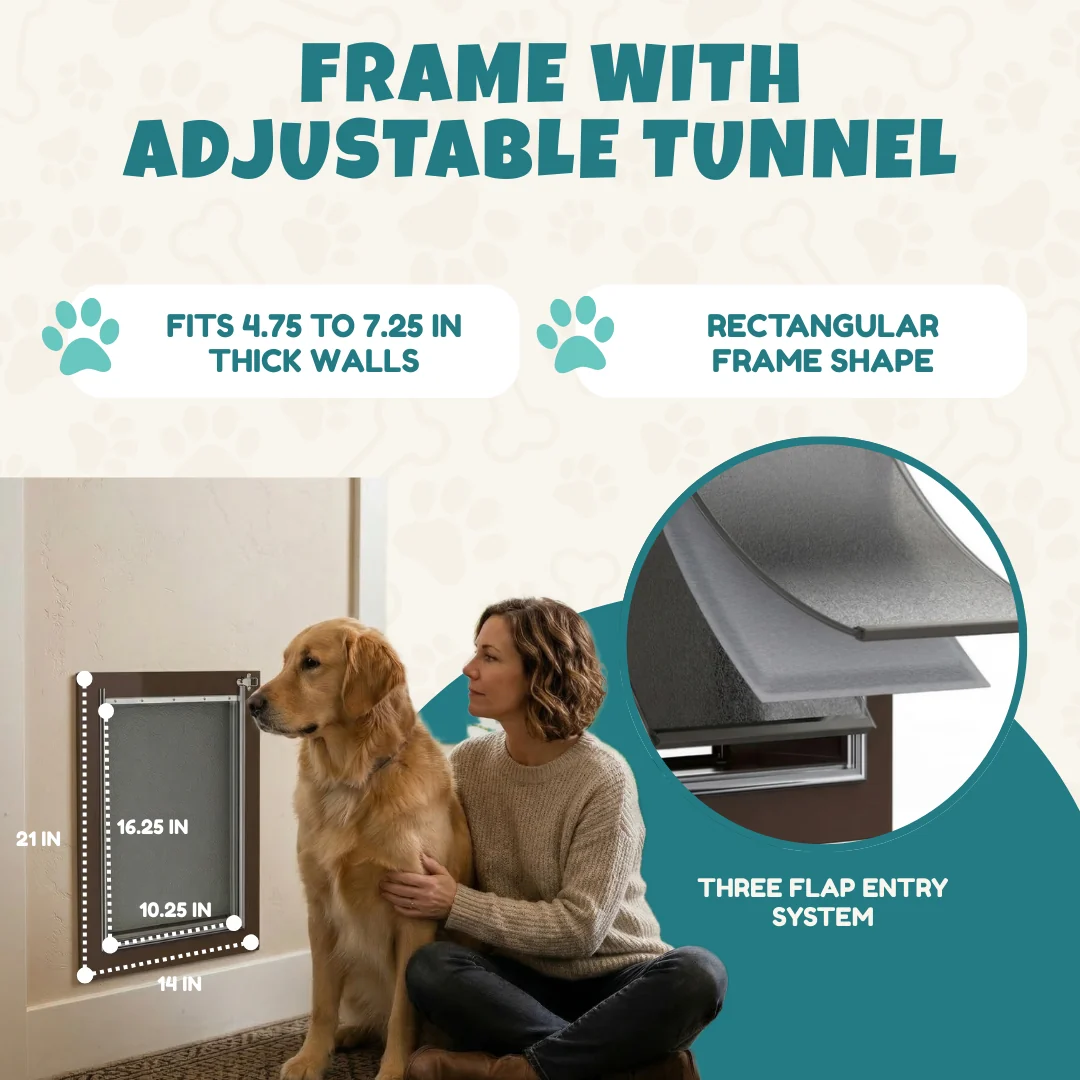 Wall Pet Door for Cats and Dogs with 3 Flaps Telescoping Tunnel Wall Pet Door for Cats and Dogs with 3 Flaps Telescoping Tunnel