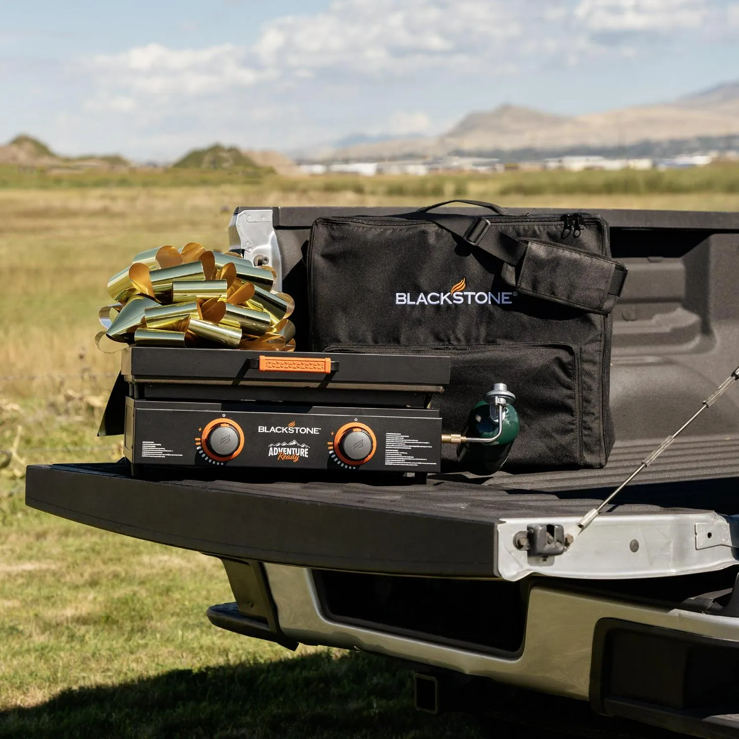 Blackstone Adventure Ready 22′′ Propane Griddle Gift Bundle, Black – Includes Griddle, Hardcover, Carry Bag, 24,000 BTU Burners, Rear Grease System