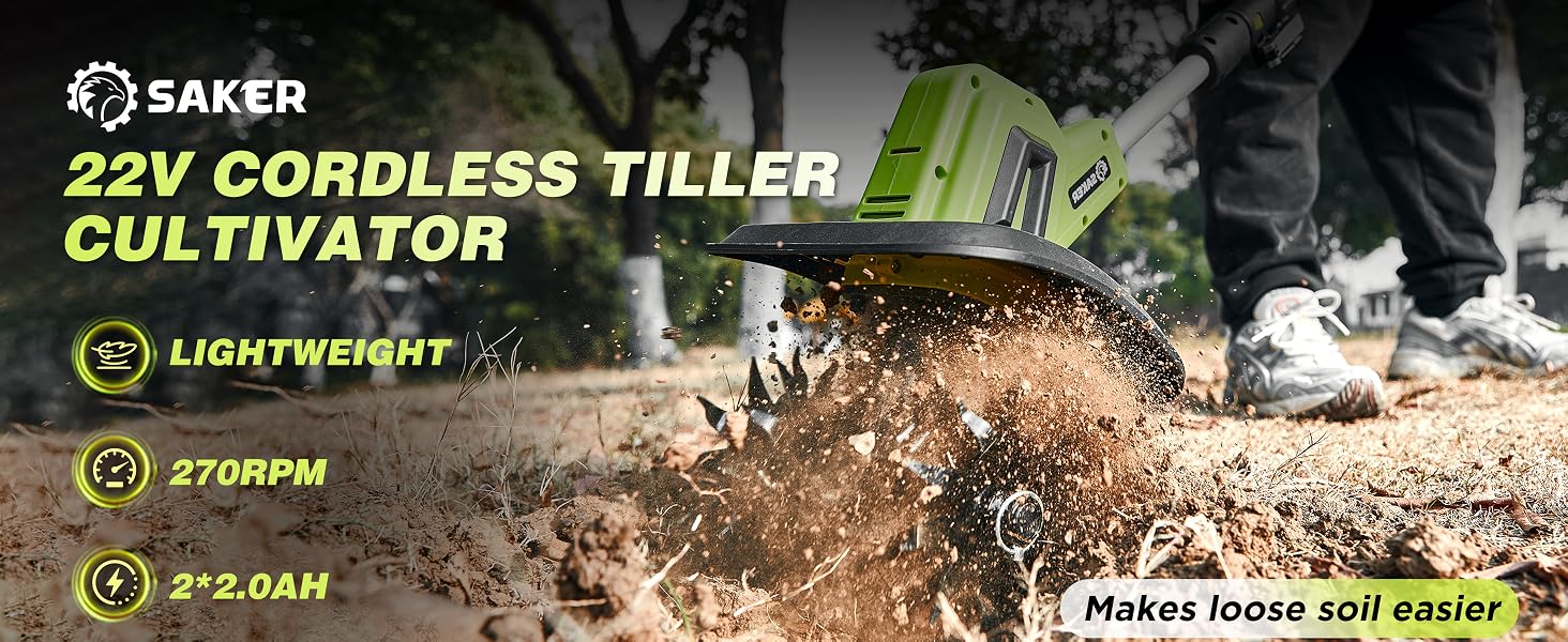  22V Cordless Electric Garden Tiller Cultivator