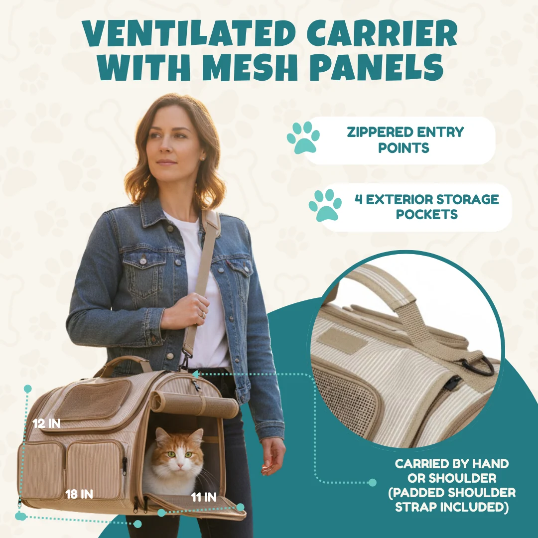 Pet Travel Carrier with Mesh Panels and Pockets for Small Cats & Dogs Pet Travel Carrier with Mesh Panels and Pockets for Small Cats & Dogs
